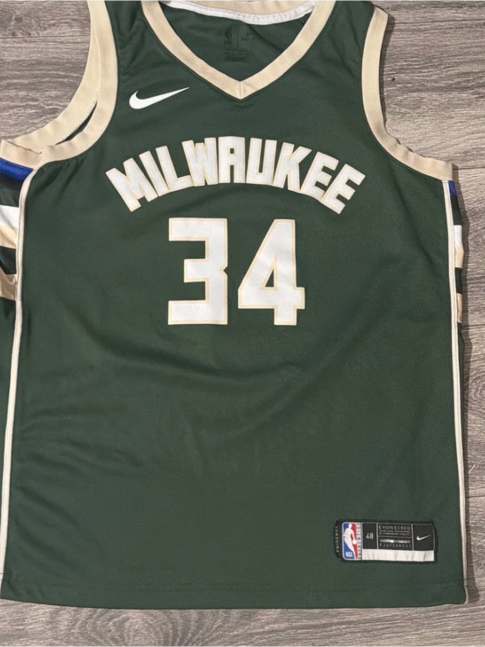 NBA Milwaukee Bucks Green and Cream #34 Jersey